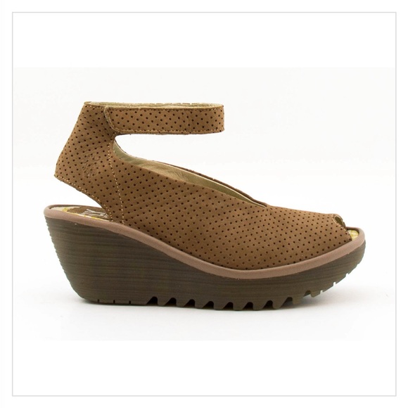 Fly London Women’s Yala Perforated Wedges in Cupido Beige - Picture 2 of 14